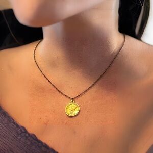 Mercury Dime Necklace: Double Sided Coin with Diamond Inset on Front VINTAGE